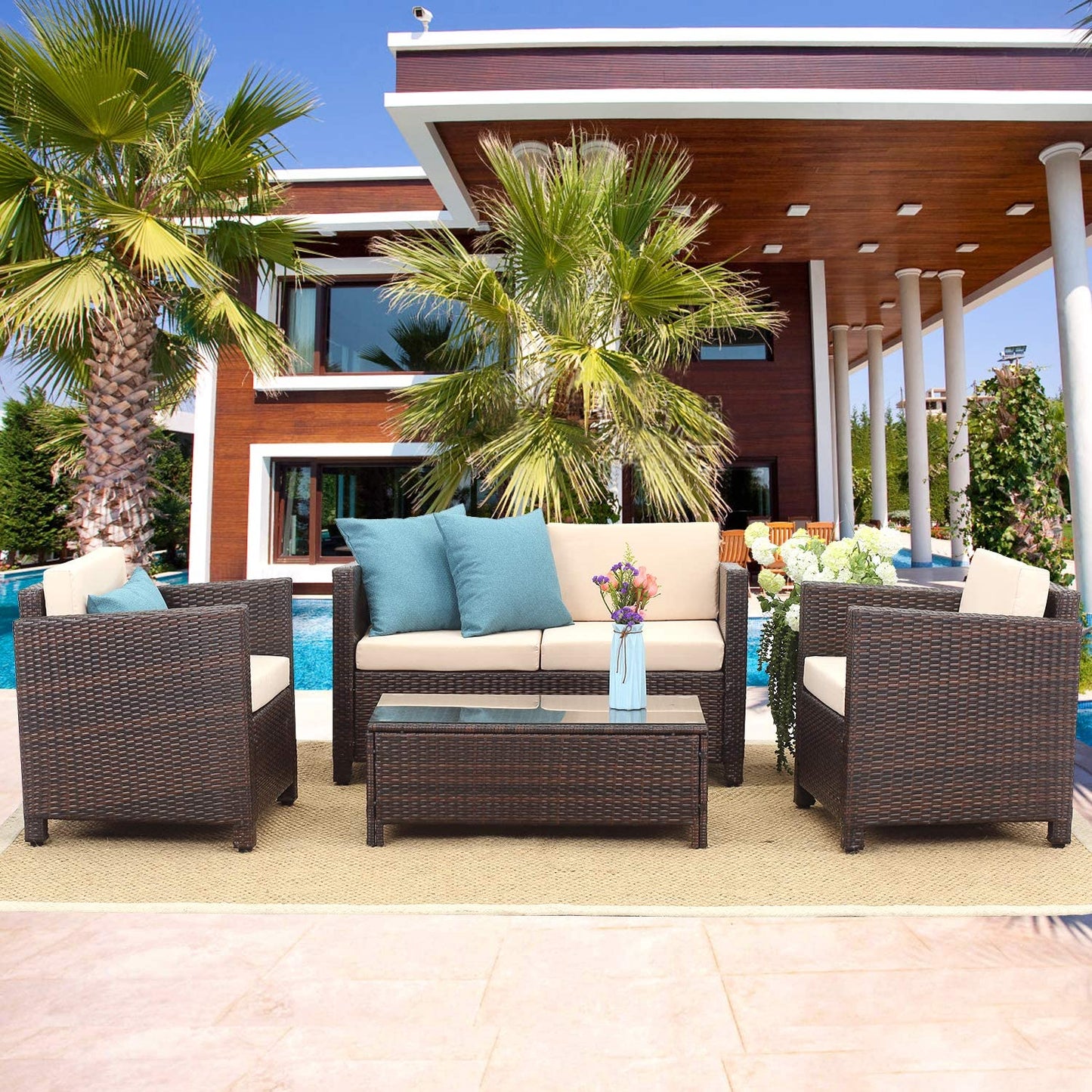 5 Piece Outdoor Wicker Conversation Sets