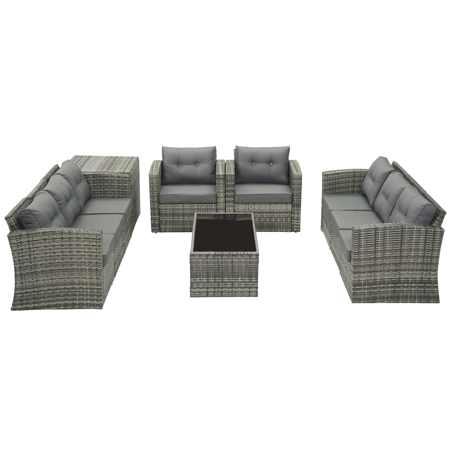 Royalcraft Outdoor Patio Furniture,10 Pieces All-Weather Patio Conversation Set Wicker Sectional Sofa with Non-slip Cushions,Aluminum Frame,Grey