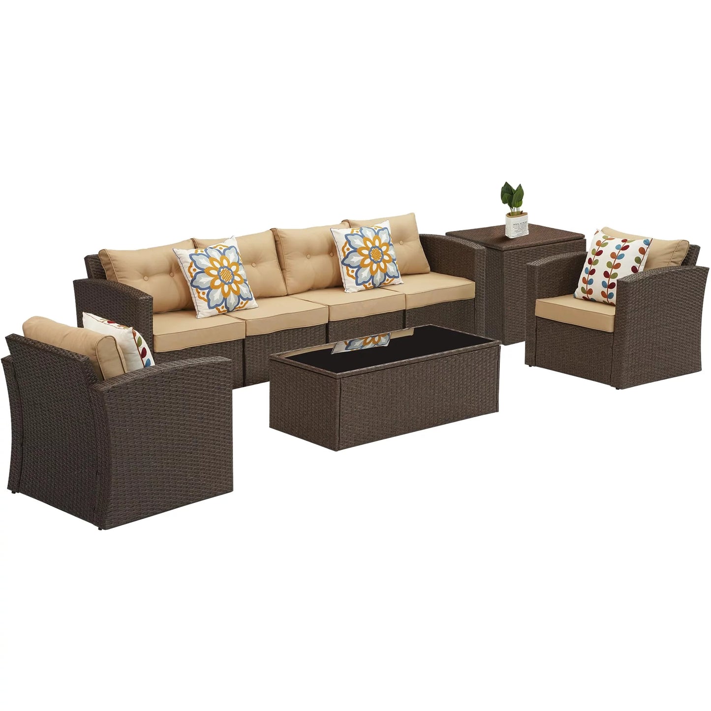 Royalcraft Outdoor Patio Furniture,10 Pieces All-Weather Patio Conversation Set Wicker Sectional Sofa with Non-slip Cushions,Aluminum Frame,Grey