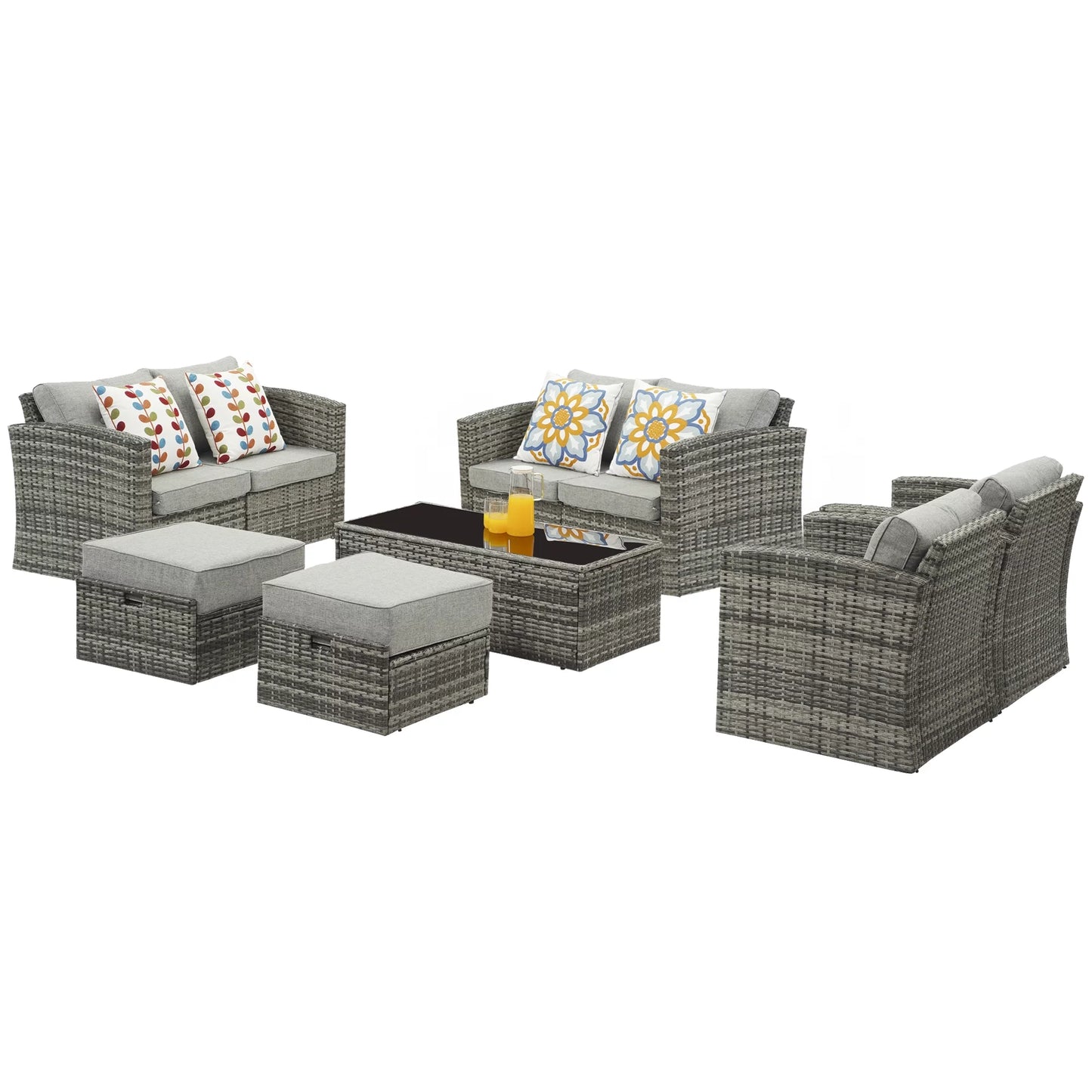 Royalcraft Outdoor Patio Furniture,10 Pieces All-Weather Patio Conversation Set Wicker Sectional Sofa with Non-slip Cushions,Aluminum Frame,Grey