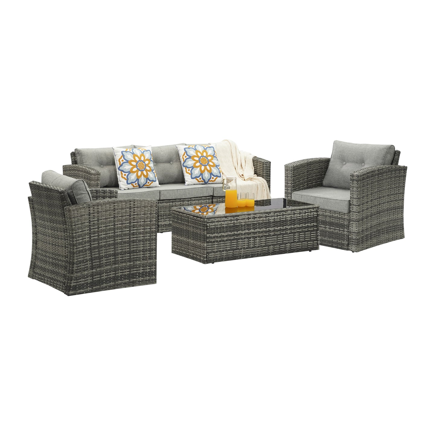 Royalcraft Outdoor Patio Furniture,10 Pieces All-Weather Patio Conversation Set Wicker Sectional Sofa with Non-slip Cushions,Aluminum Frame,Grey