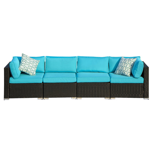 Loveseat Set 4 Pieces All Weather, Turquoise Cushions - Sunvivi