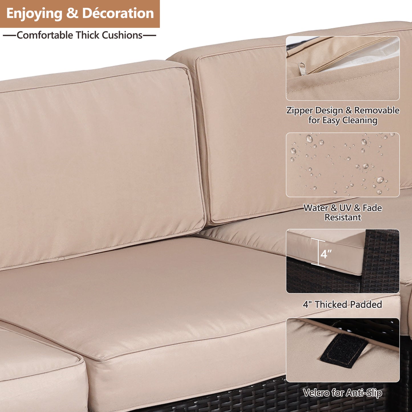 Outdoor Patio Furniture Set, 6-Piece Outdoor Conversation Sets All Weather Rattan Wicker Sectional Sofa Sets, Coffee