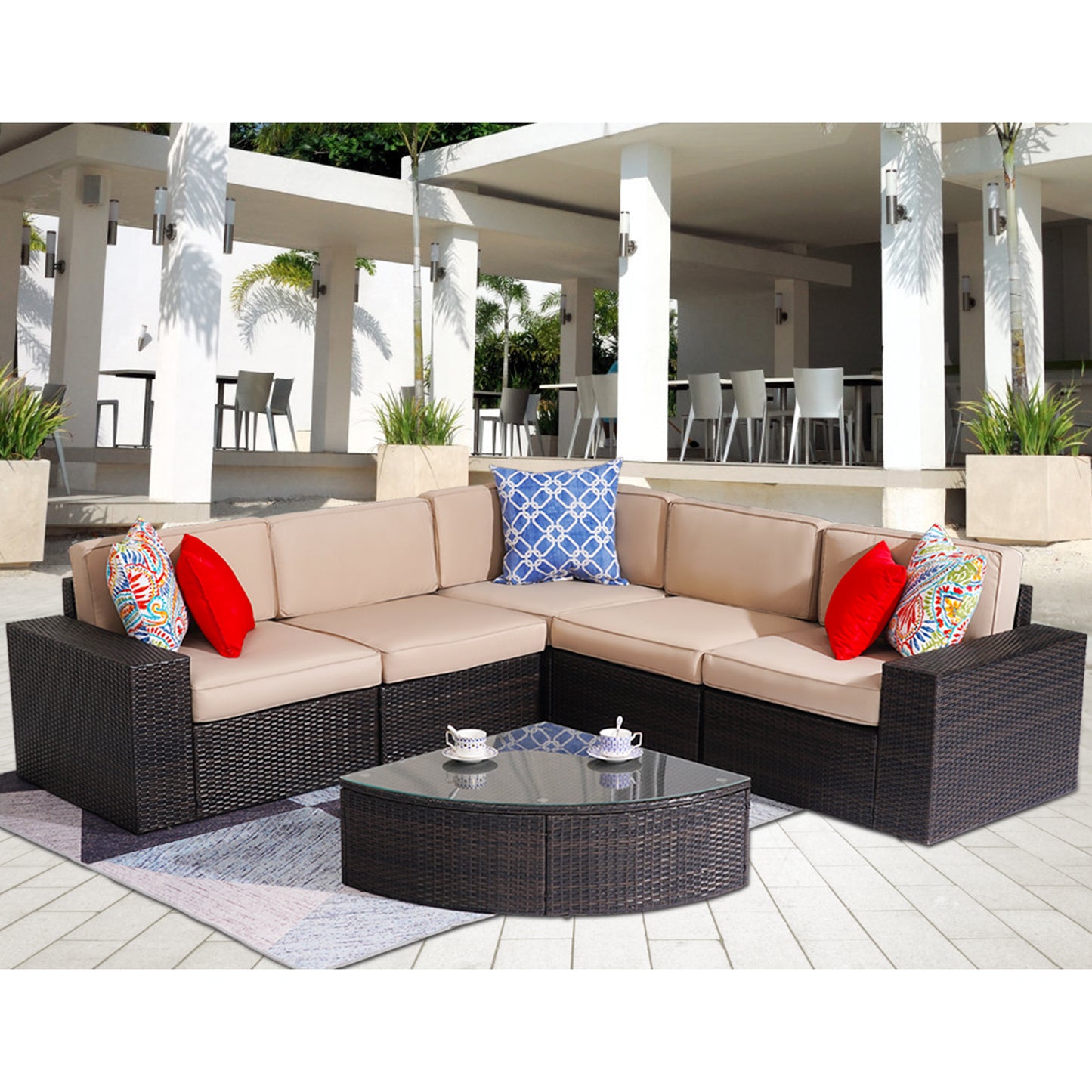 Outdoor Patio Furniture Set, 6-Piece Outdoor Conversation Sets All Weather Rattan Wicker Sectional Sofa Sets, Coffee