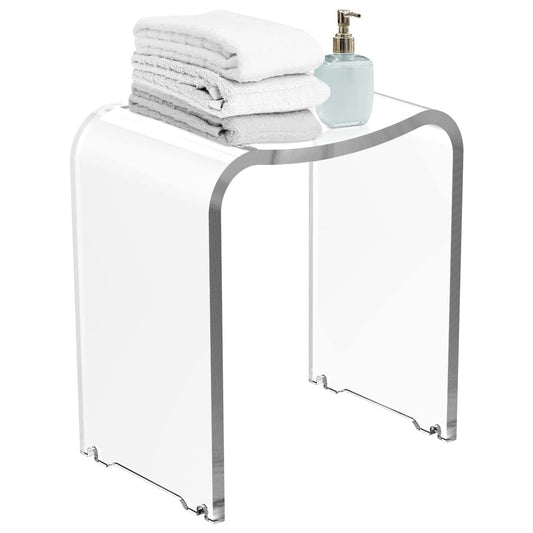 Acrylic Shower Bench Stool, Clear Bath Chair Seat, Perfect for Shower Steam and Sauna, Rounded Edge and Sleek Designed, Weight Capacity 300Lbs