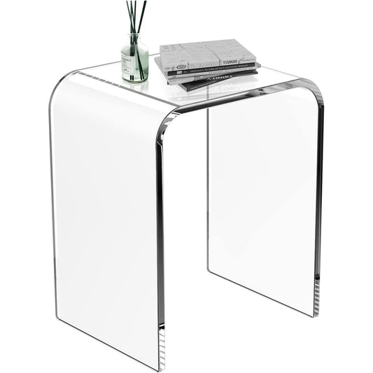 Acrylic End Table, 16" L x 12" W x 18" H Transparent Small Side Table, Acrylic Side Table Clear Nightstand and Stool for Home Office
