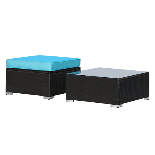 2 Pieces Sectional Ottoman with Coffee Table, Turquoise Cushions - Sunvivi