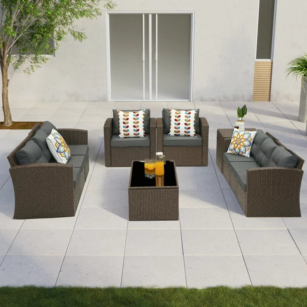 Royalcraft Outdoor Patio Furniture,10 Pieces All-Weather Patio Conversation Set Wicker Sectional Sofa with Non-slip Cushions,Aluminum Frame,Grey