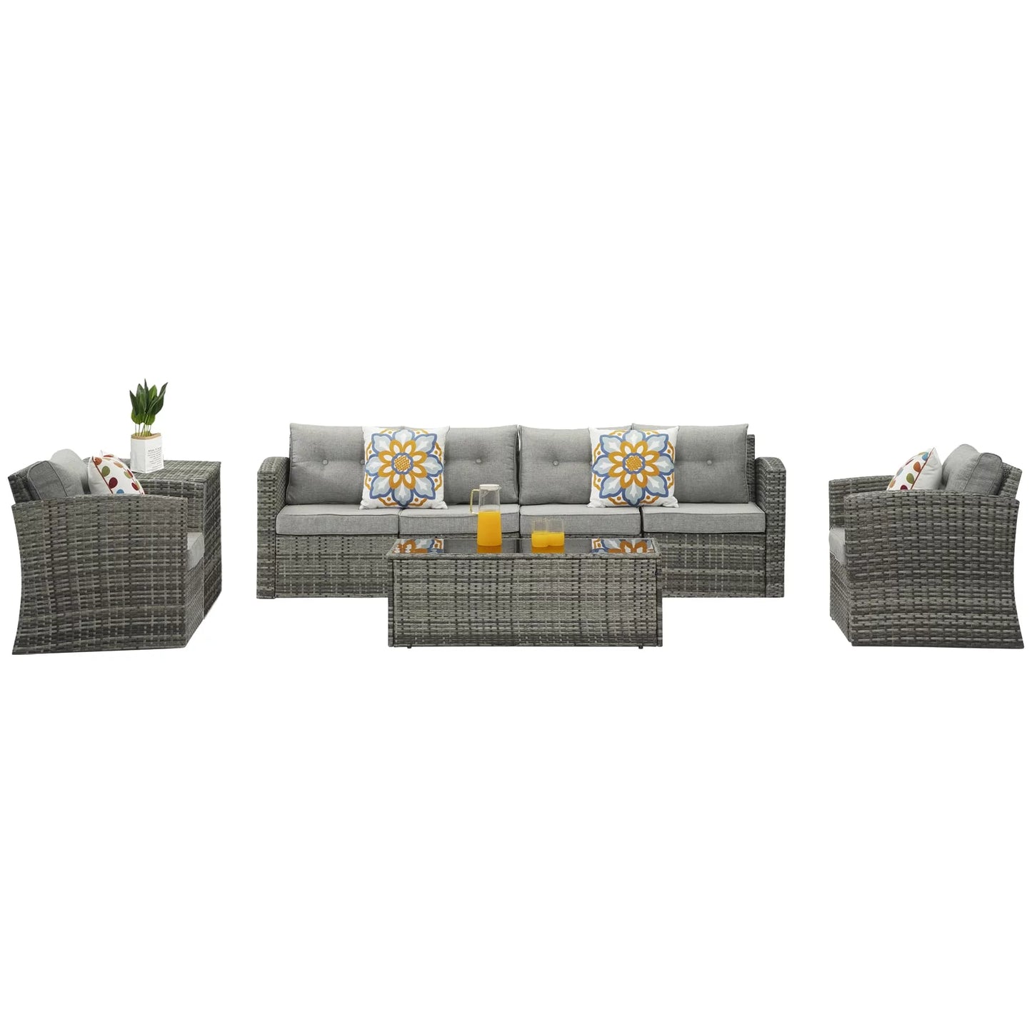 Royalcraft Outdoor Patio Furniture,10 Pieces All-Weather Patio Conversation Set Wicker Sectional Sofa with Non-slip Cushions,Aluminum Frame,Grey