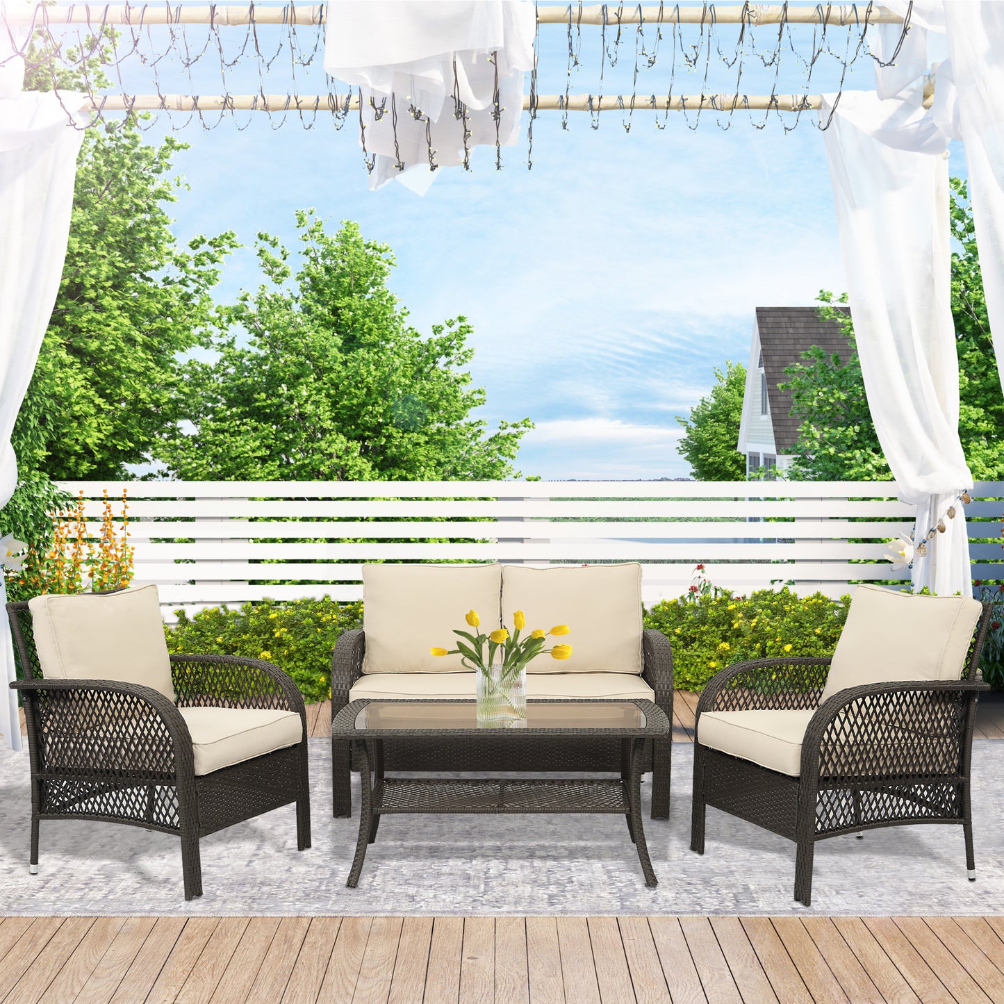 4 Pieces All Weather Patio Conversation Sets