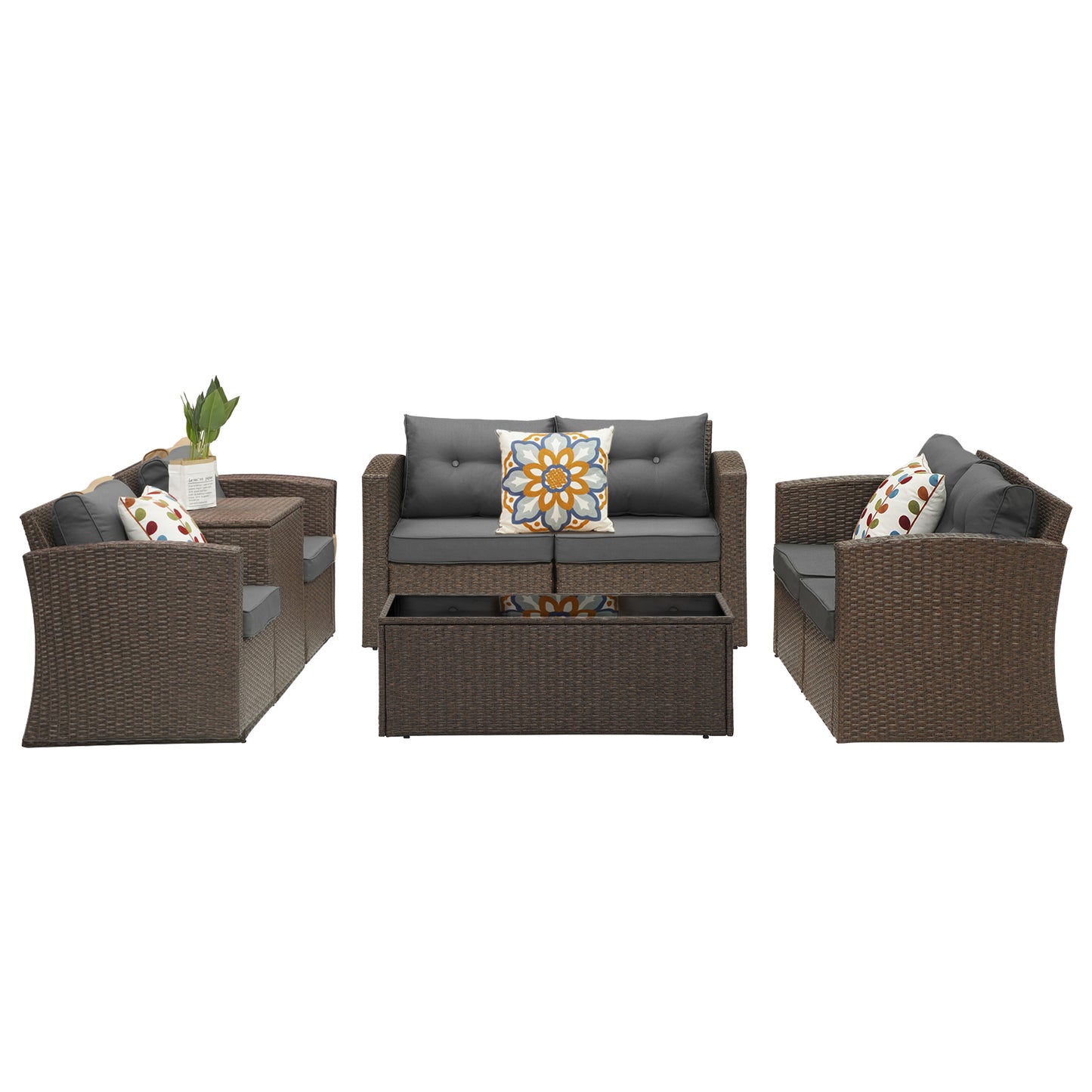 Royalcraft Outdoor Patio Furniture,10 Pieces All-Weather Patio Conversation Set Wicker Sectional Sofa with Non-slip Cushions,Aluminum Frame,Grey
