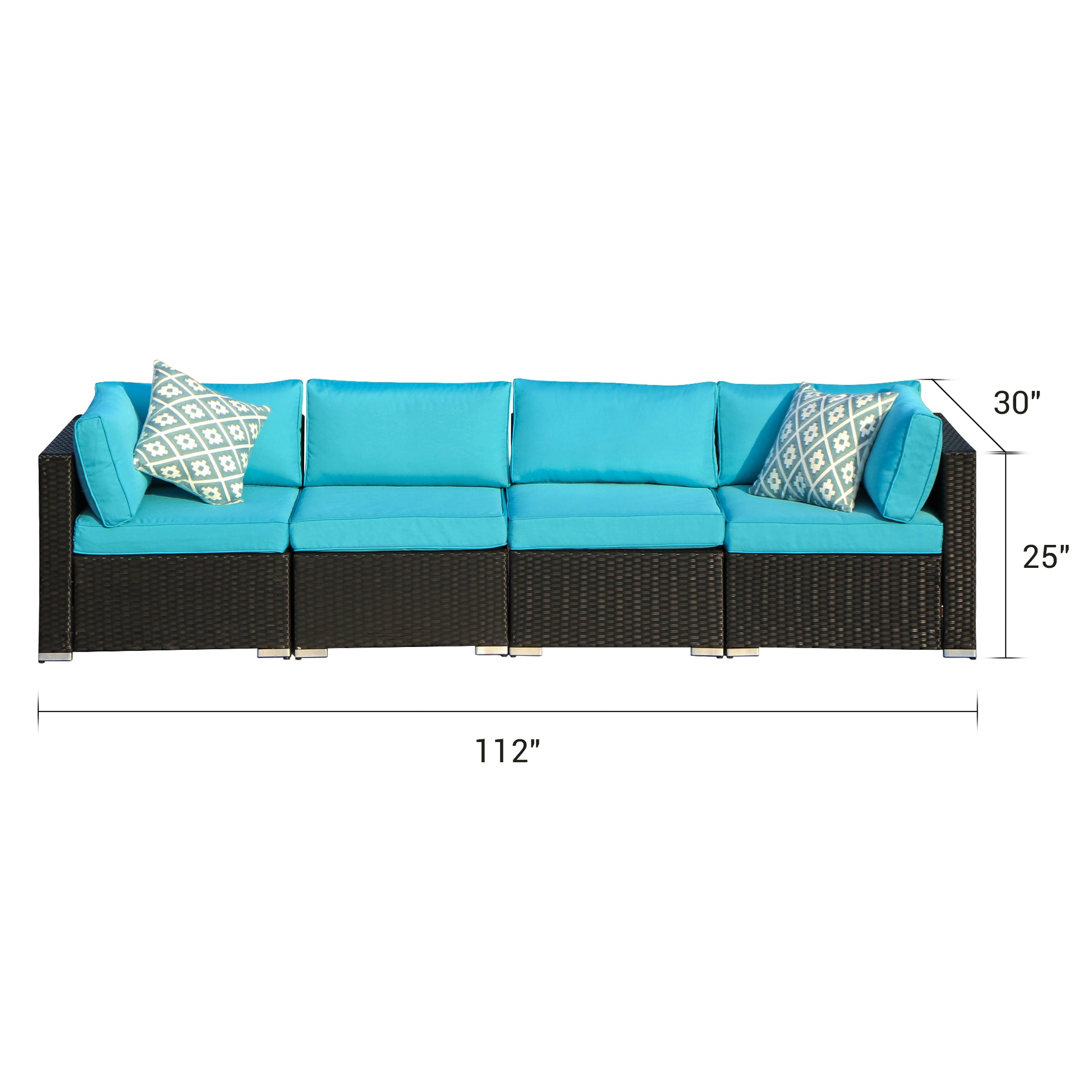 Loveseat Set 4 Pieces All Weather, Turquoise Cushions - Sunvivi