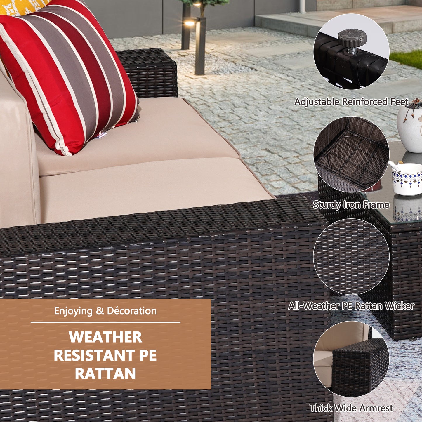 Outdoor Patio Furniture Set, 6-Piece Outdoor Conversation Sets All Weather Rattan Wicker Sectional Sofa Sets, Coffee
