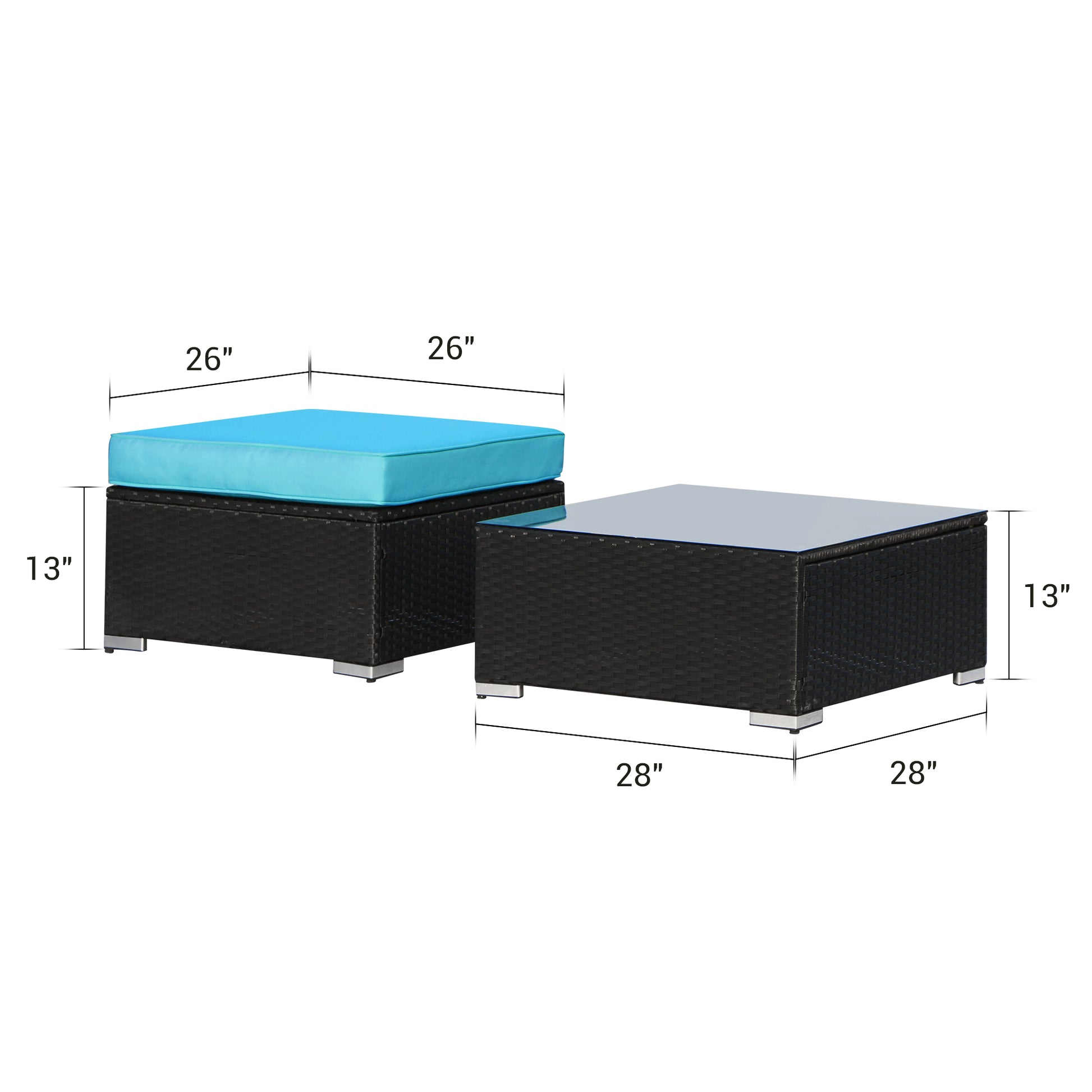 2 Pieces Sectional Ottoman with Coffee Table, Turquoise Cushions - Sunvivi