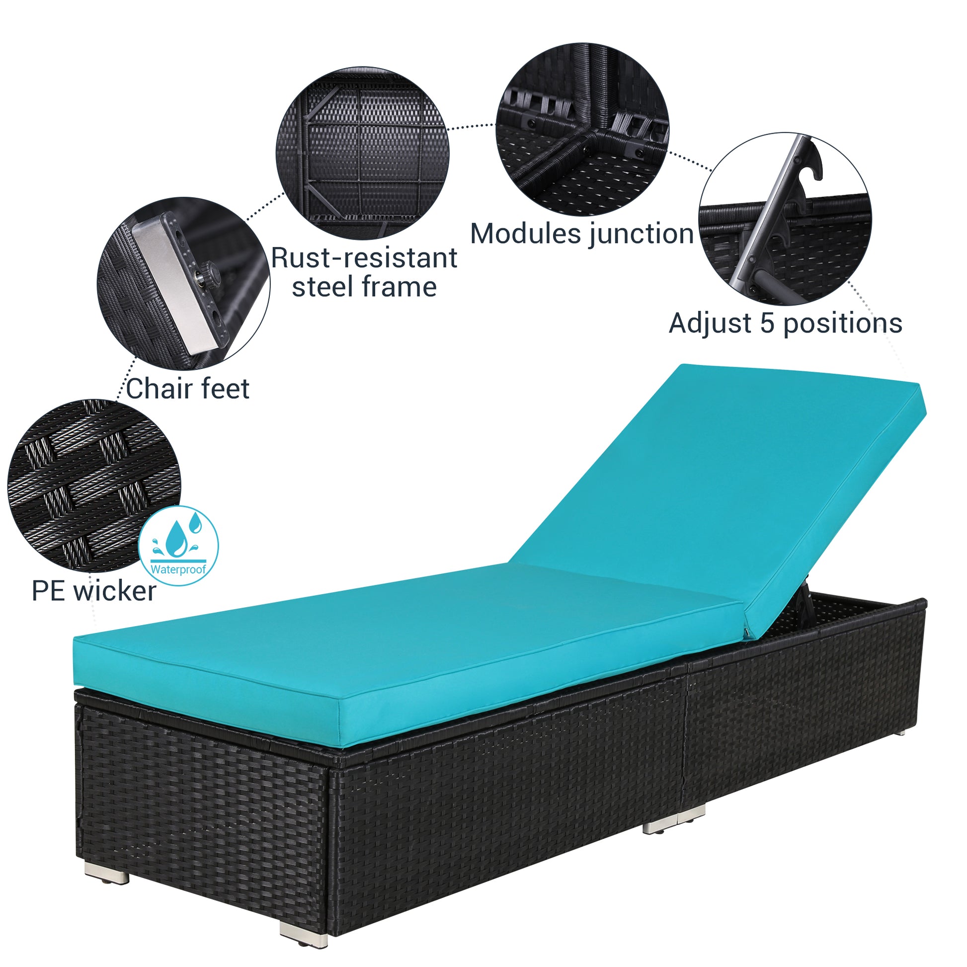 Lounge Wicker Chair, Blue Cushion - Sunvivi