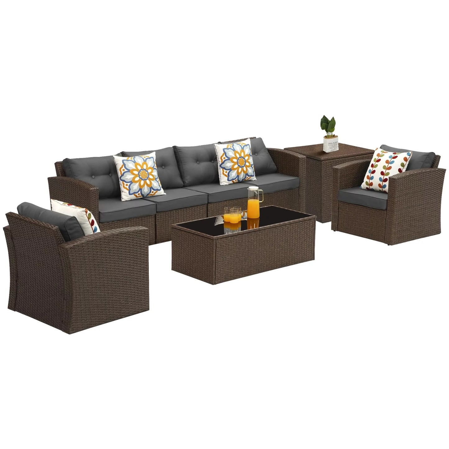 Royalcraft Outdoor Patio Furniture,10 Pieces All-Weather Patio Conversation Set Wicker Sectional Sofa with Non-slip Cushions,Aluminum Frame,Grey