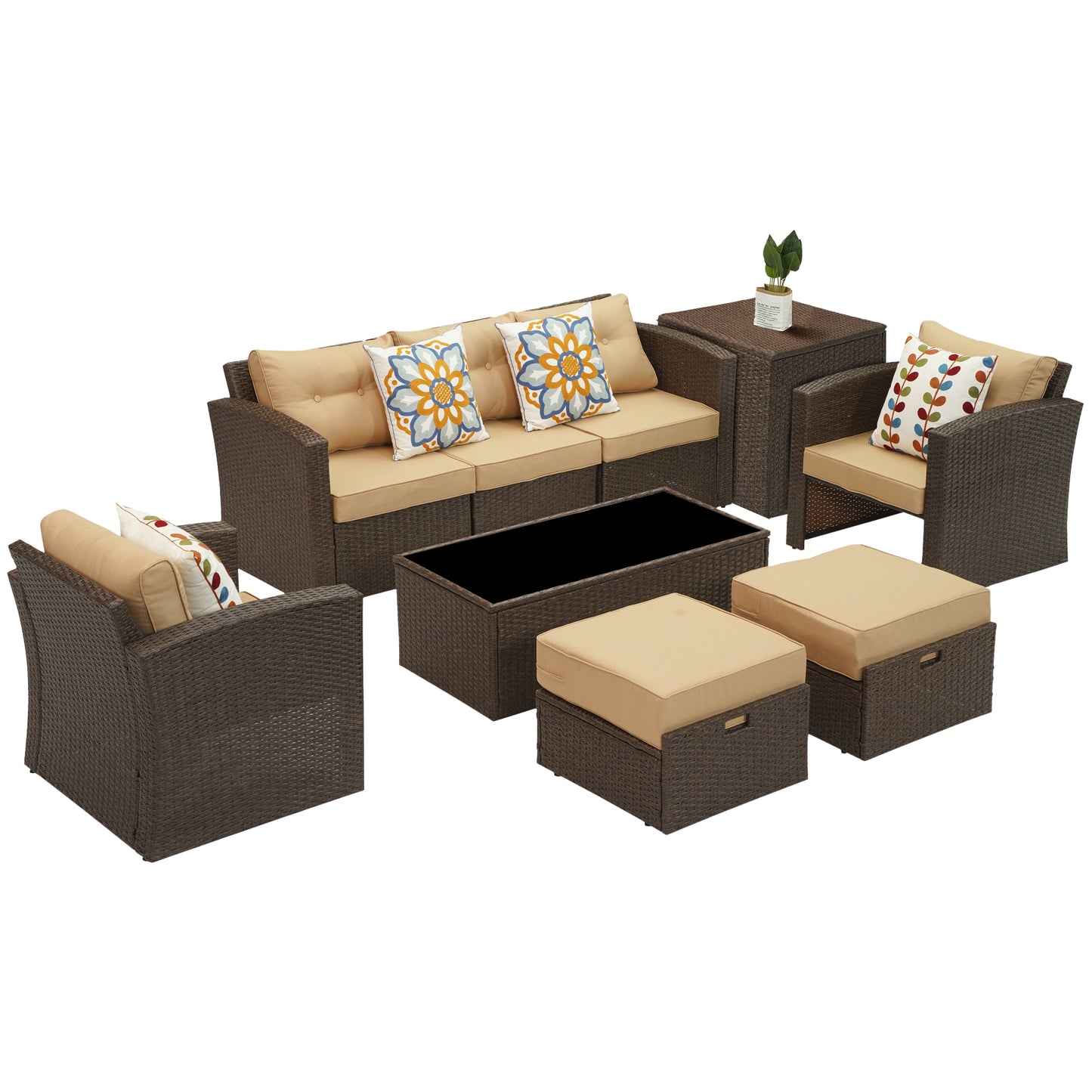 Royalcraft Outdoor Patio Furniture,10 Pieces All-Weather Patio Conversation Set Wicker Sectional Sofa with Non-slip Cushions,Aluminum Frame,Grey