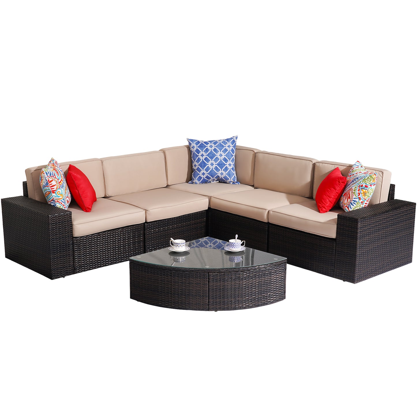 Outdoor Patio Furniture Set, 6-Piece Outdoor Conversation Sets All Weather Rattan Wicker Sectional Sofa Sets, Coffee