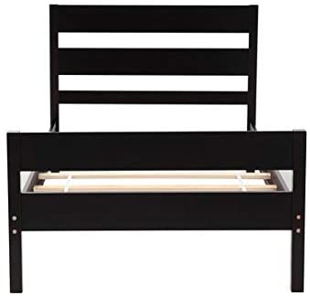 Twin Bed Frame Wood Platform Captains Bed, Dark Brown