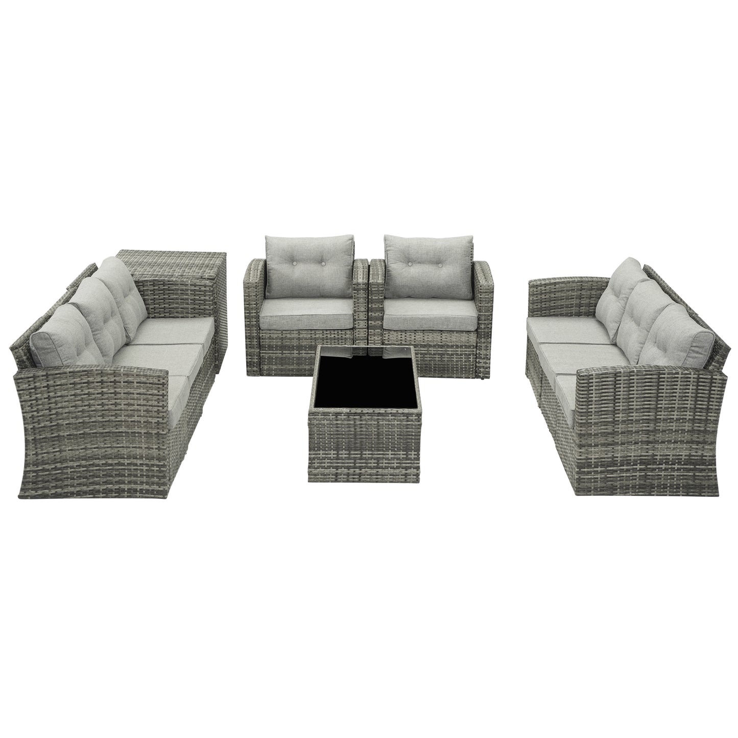 Royalcraft Outdoor Patio Furniture,10 Pieces All-Weather Patio Conversation Set Wicker Sectional Sofa with Non-slip Cushions,Aluminum Frame,Grey