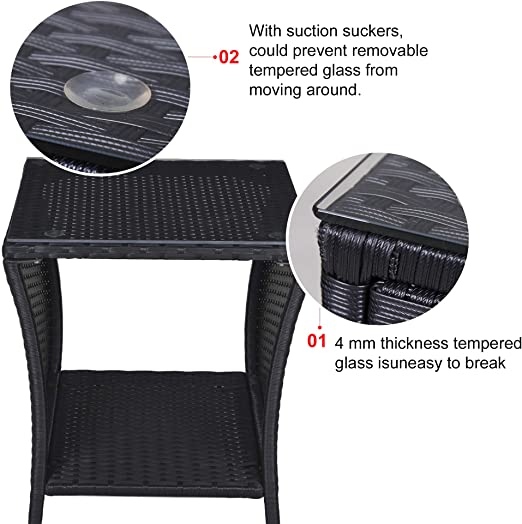 Black Square Side Conversation Table - Sunvivi