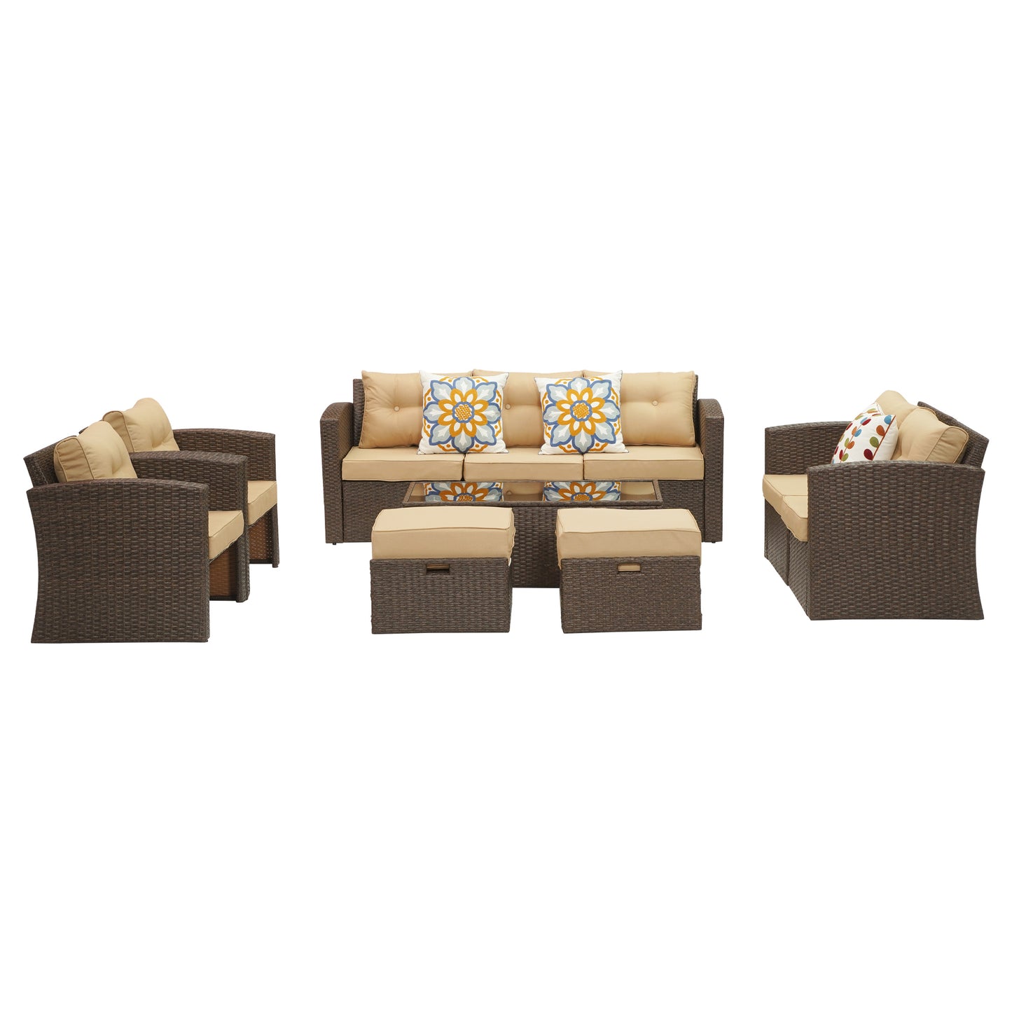 Royalcraft Outdoor Patio Furniture,10 Pieces All-Weather Patio Conversation Set Wicker Sectional Sofa with Non-slip Cushions,Aluminum Frame,Grey
