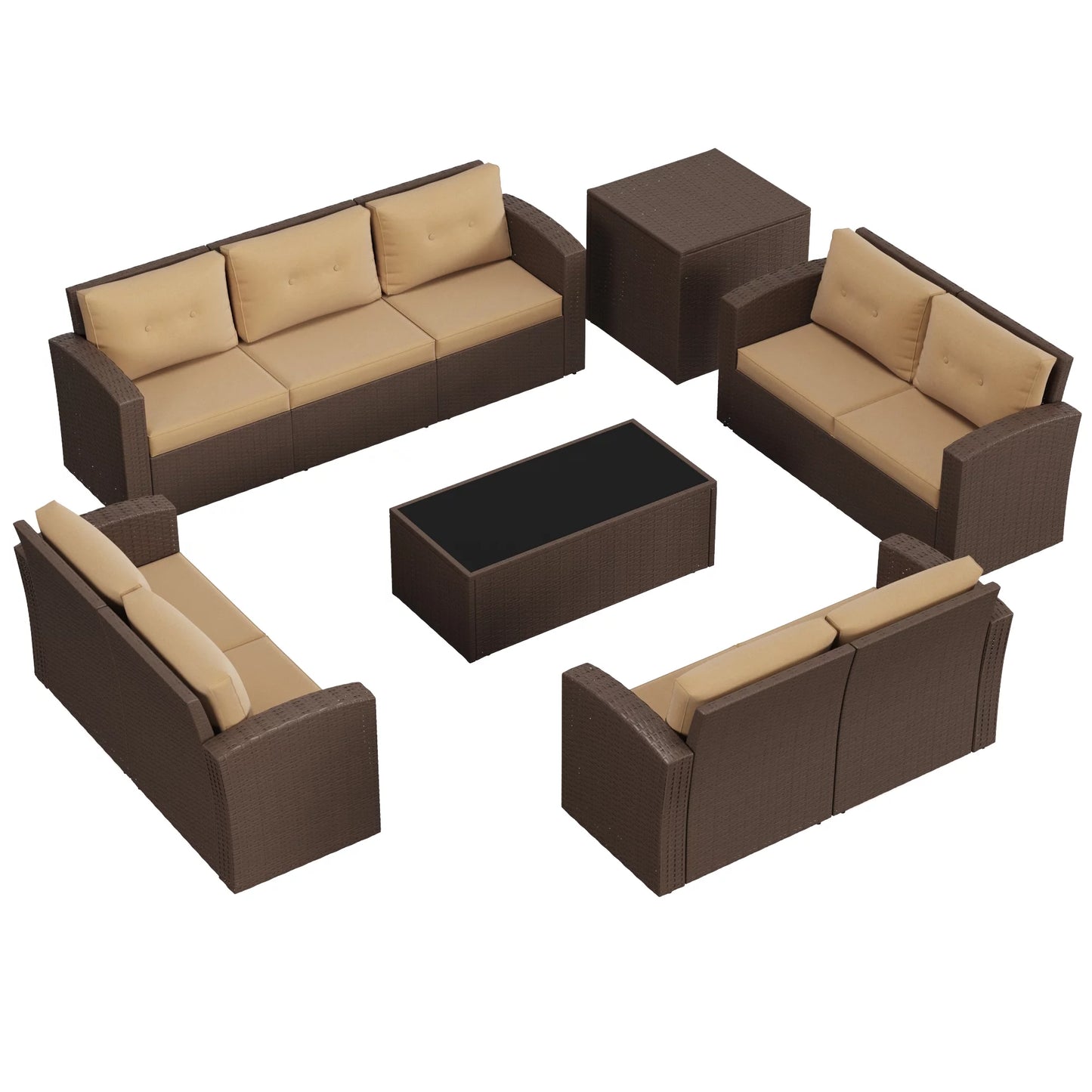 Royalcraft Outdoor Patio Furniture,10 Pieces All-Weather Patio Conversation Set Wicker Sectional Sofa with Non-slip Cushions,Aluminum Frame,Grey