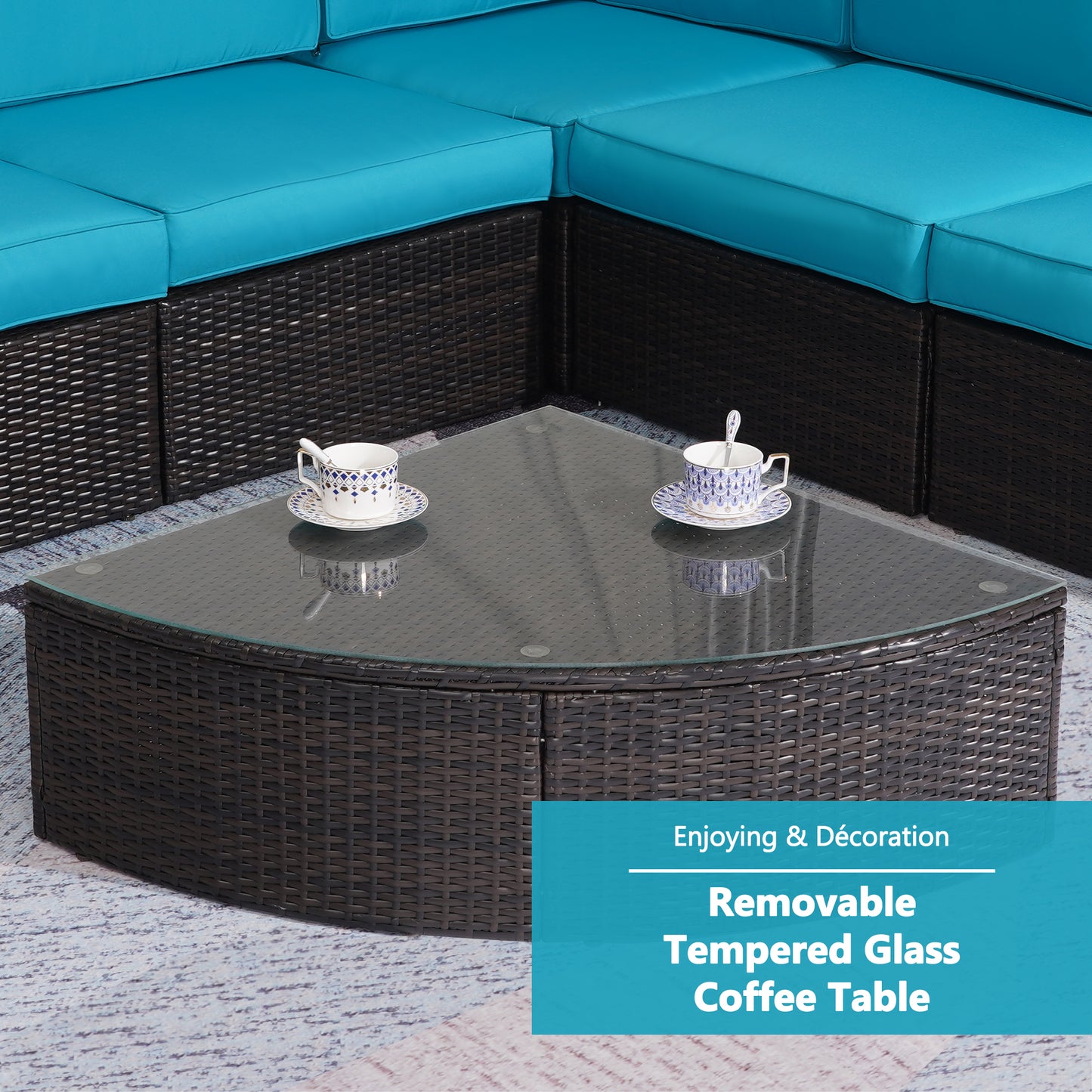 Outdoor Patio Furniture Sets, 6-Piece Patio Sectional Furniture Set, All-Weather Rattan Wicker Patio Sofa Chair, Blue