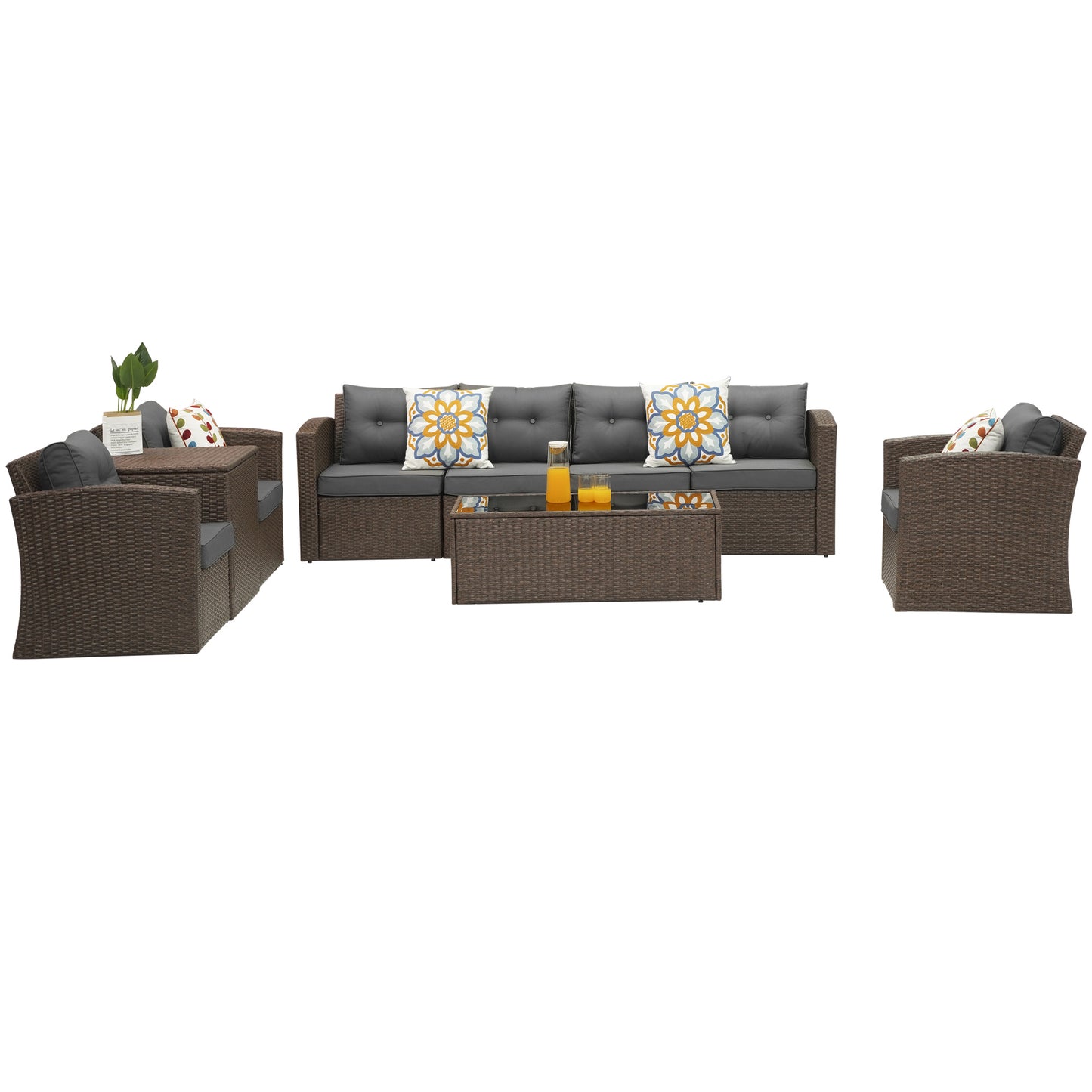 Royalcraft Outdoor Patio Furniture,10 Pieces All-Weather Patio Conversation Set Wicker Sectional Sofa with Non-slip Cushions,Aluminum Frame,Grey