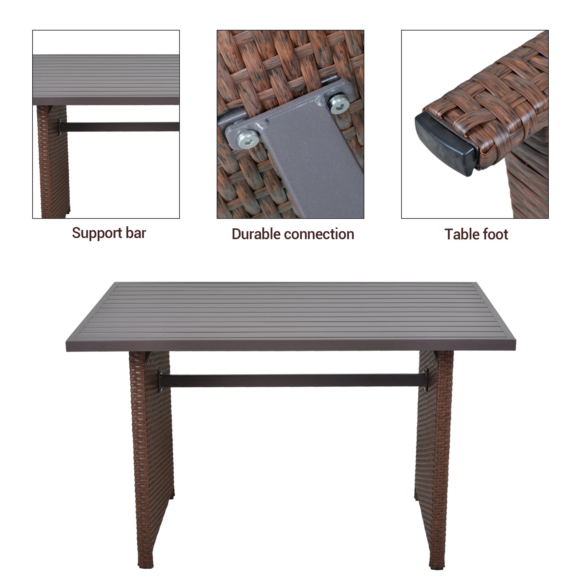 5 Piece Dining Set with 4 Ottoman and Table, Brown - Sunvivi