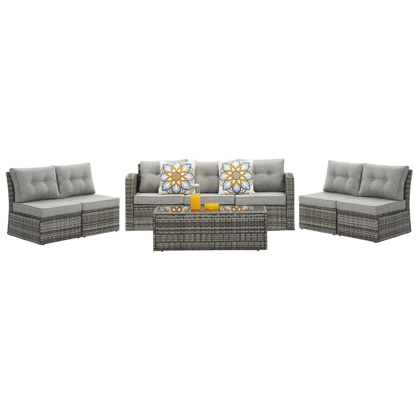 Royalcraft Outdoor Patio Furniture,10 Pieces All-Weather Patio Conversation Set Wicker Sectional Sofa with Non-slip Cushions,Aluminum Frame,Grey