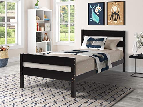 Twin Bed Frame Wood Platform Captains Bed, Dark Brown