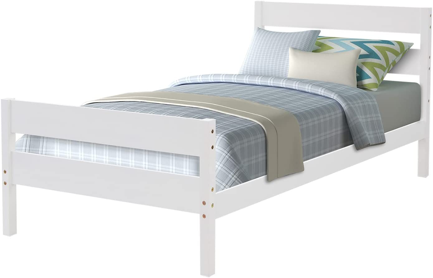Maycasa Twin Bed, Wood Twin Bed Frame with Headboard and Footboard