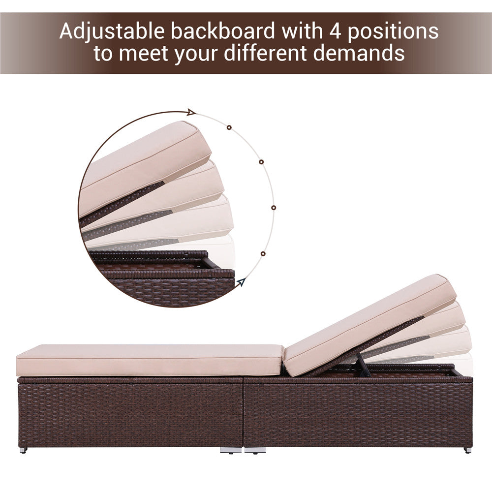 Wicker Chaise Lounge Chair, Beige Cushions - Sunvivi