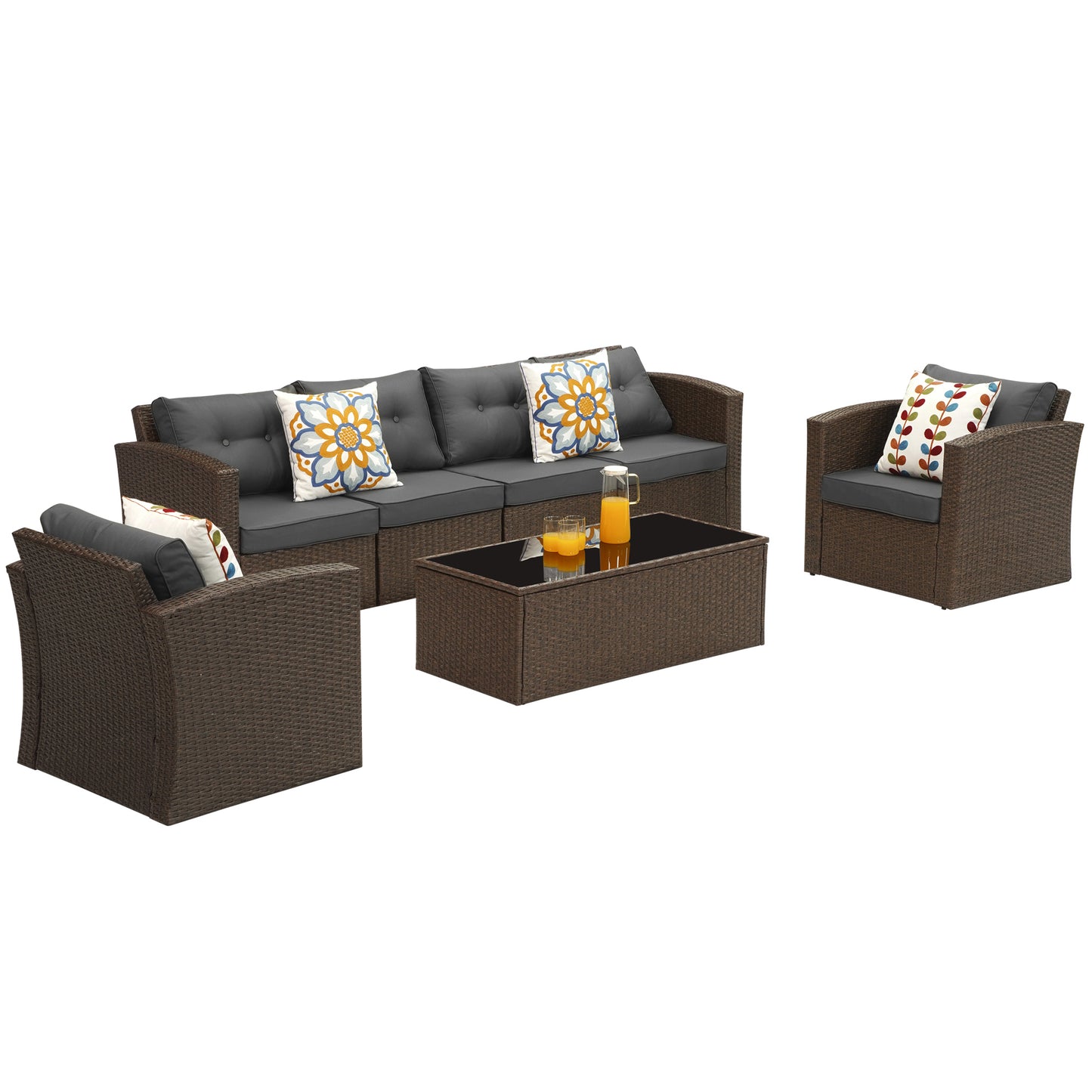 Royalcraft Outdoor Patio Furniture,10 Pieces All-Weather Patio Conversation Set Wicker Sectional Sofa with Non-slip Cushions,Aluminum Frame,Grey