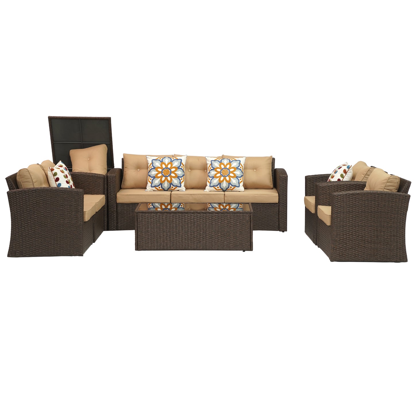 Royalcraft Outdoor Patio Furniture,10 Pieces All-Weather Patio Conversation Set Wicker Sectional Sofa with Non-slip Cushions,Aluminum Frame,Grey