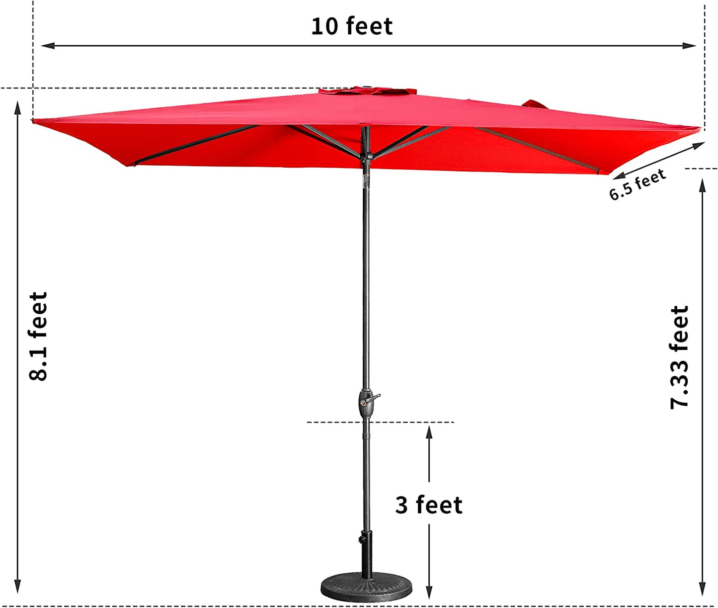 6.5x10 ft Rectangular Patio Umbrella Outdoor Market Table Umbrella