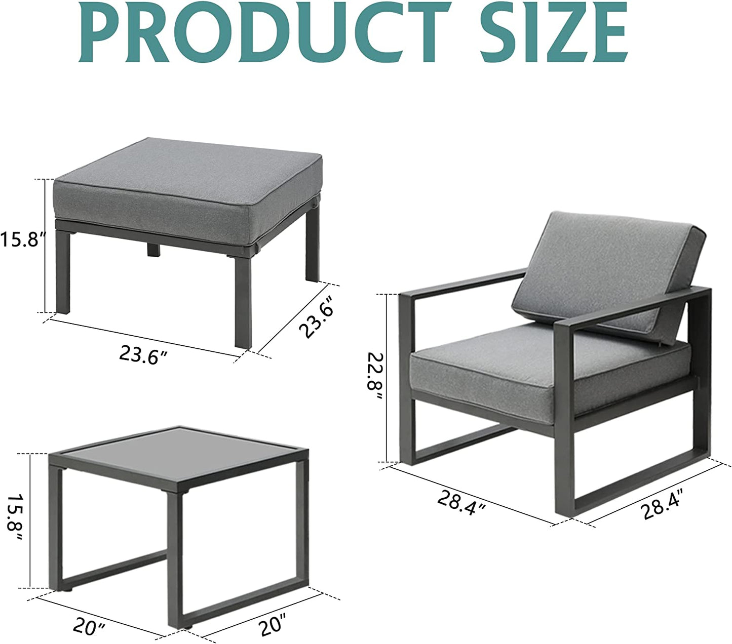 5 Pieces Aluminum Patio Furniture Set, Outdoor Conversation Set All-Weather Modern Metal Couch Sofa