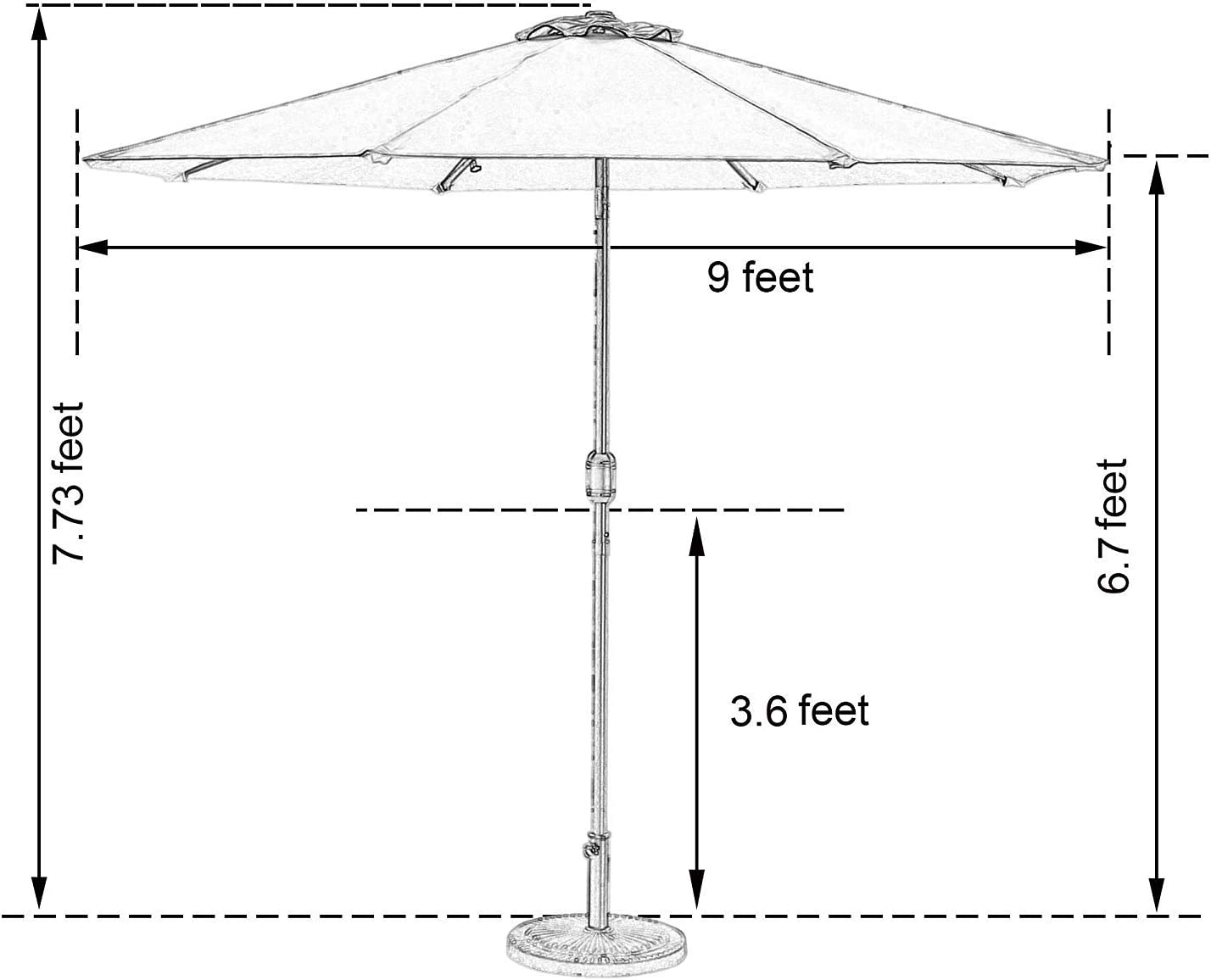 9 ft Patio Umbrella with Solar Lights 32 LED Aluminum Pole 8 Ribs