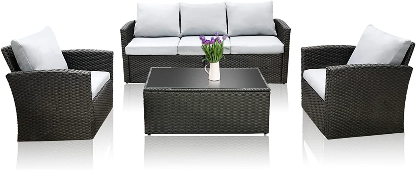 Wicker Patio Furniture Set,4 Pieces Outdoor Conversation Set