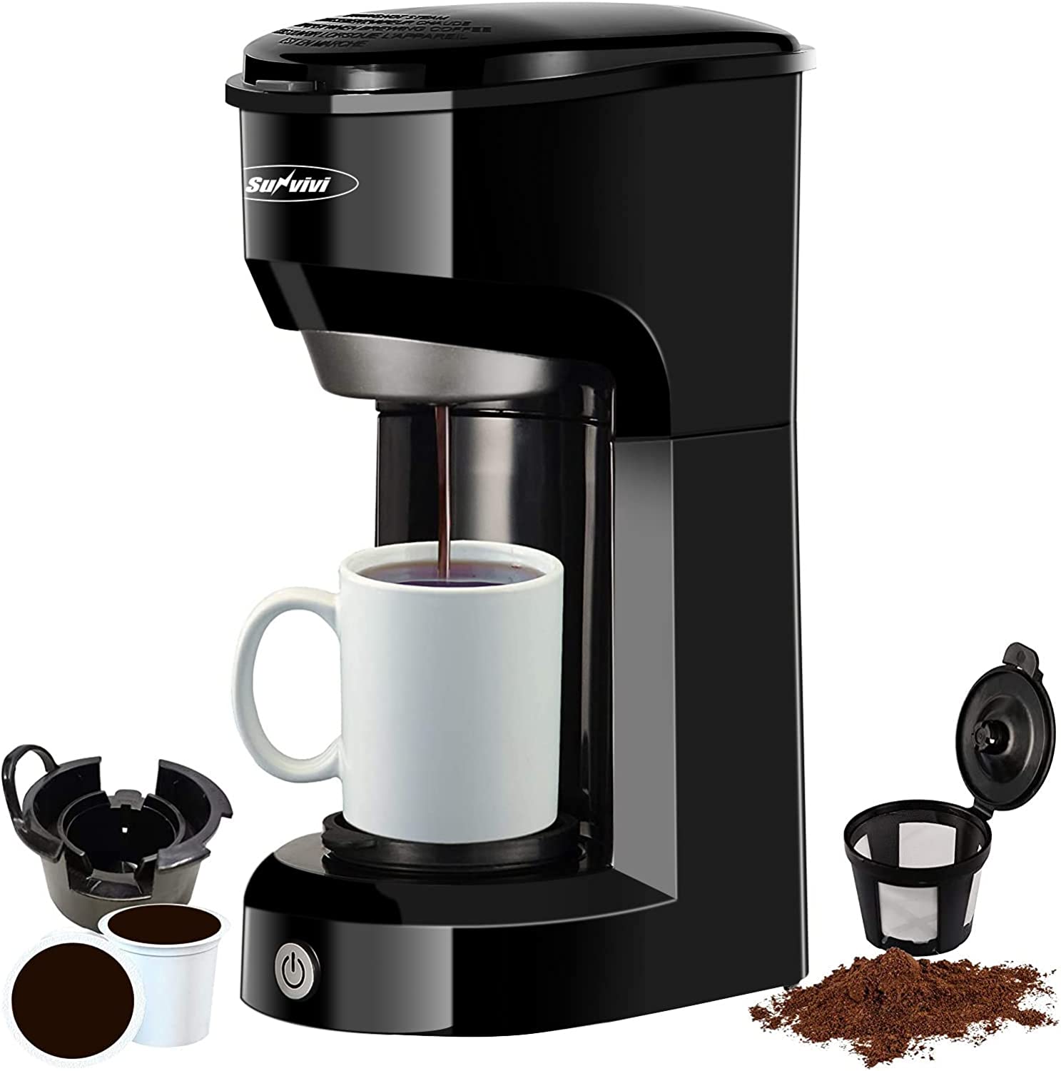 HEYNEMO Single Serve Coffee Maker K Cup with 1000W Fast Brew, Black