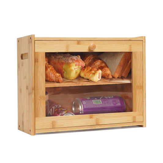 Bamboo Bread Box 2-Layer Large Capacity Countertop Bread Food Storage Bin