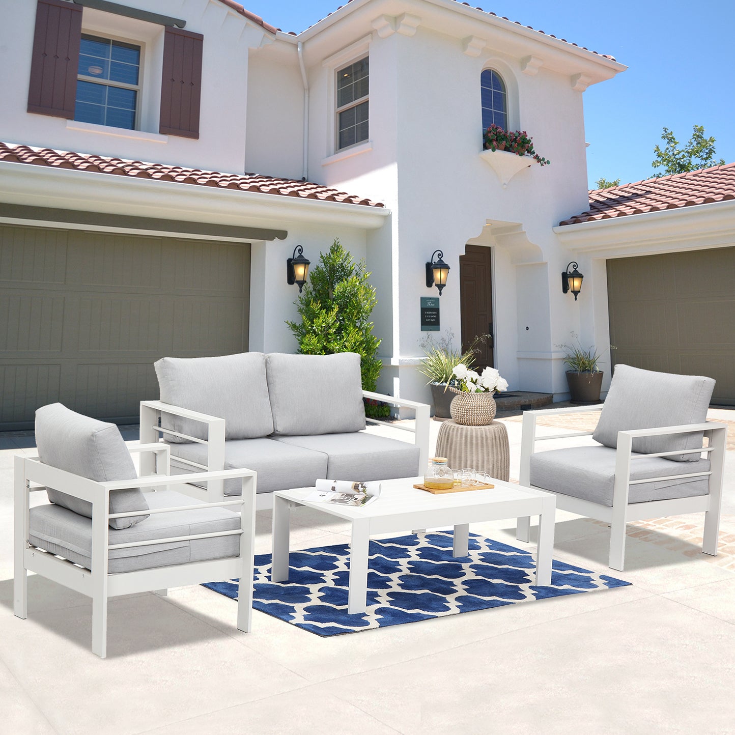 Furniture Aluminum Loveseat, All-Weather Outdoor Contemporary Sofa Chair with Cushions - Sunvivi