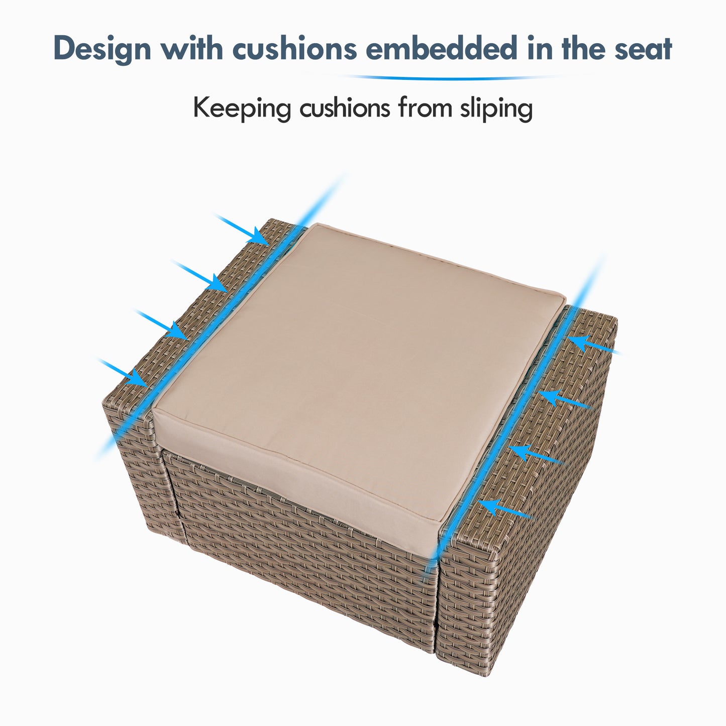 Outdoor Patio Sectional Furniture Set, 7 Piece PE Wicker Patio Conversation Sets Couch with Washable Cushions & Glass Table, Outdoor Rattan Sofa for Garden, Lawn, Backyard (Khaki)