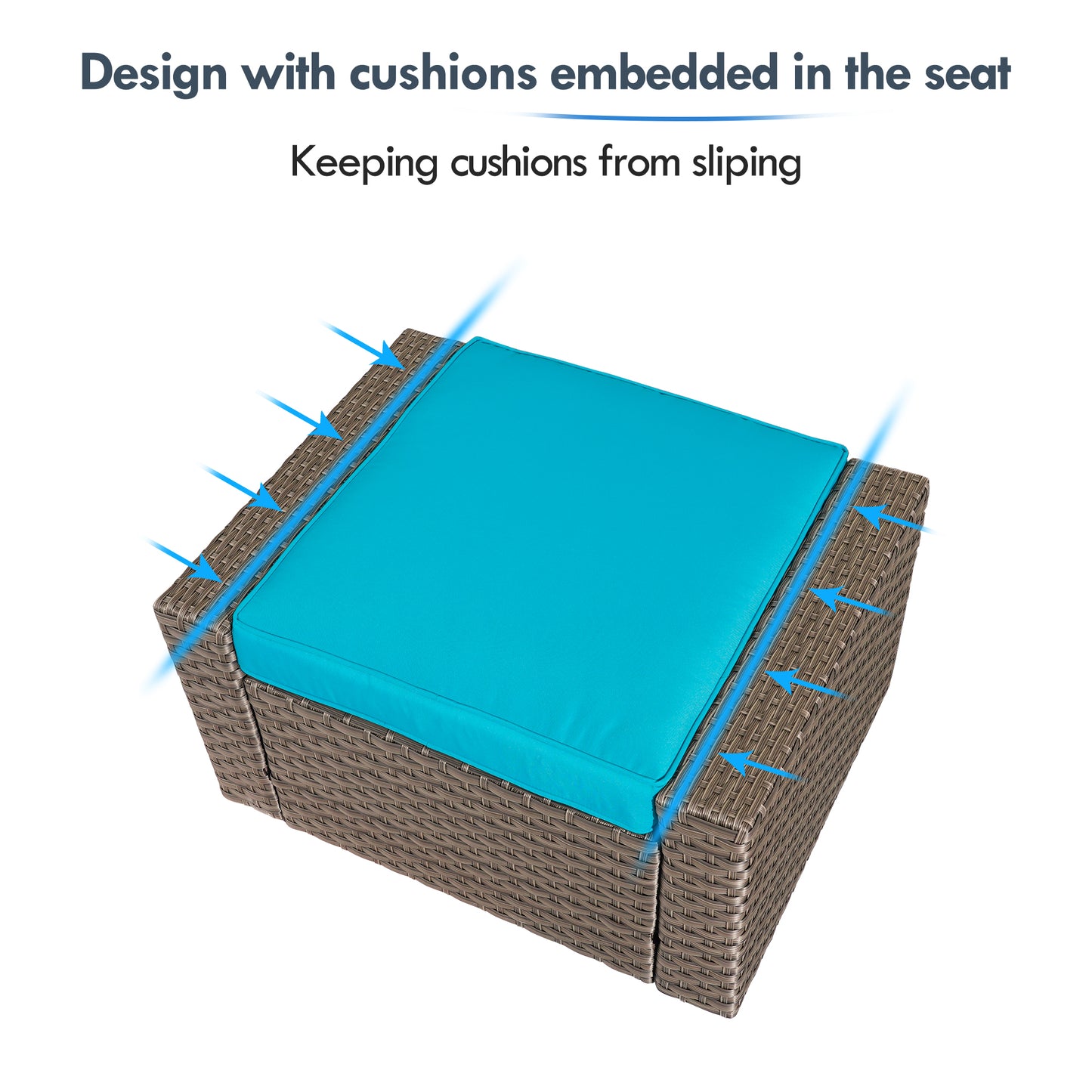 Outdoor Patio Sectional Furniture Set, 7 Piece PE Wicker Patio Conversation Sets Couch with Washable Cushions & Glass Table, Outdoor Rattan Sofa for Garden, Lawn, Backyard (Blue)