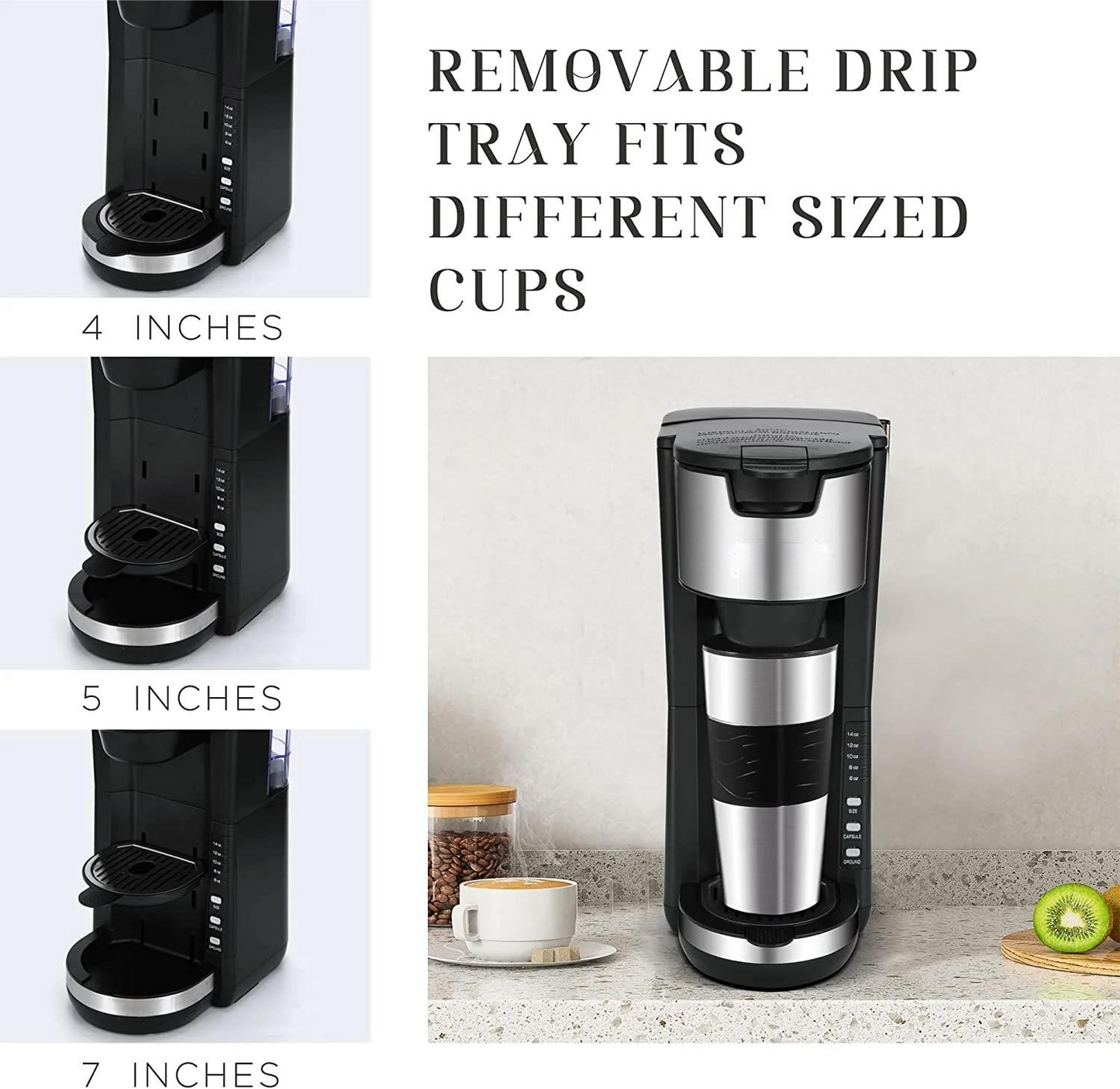 One-Touch Single Serve Coffee Maker for Capsule Pods Ground Coffee 30oz