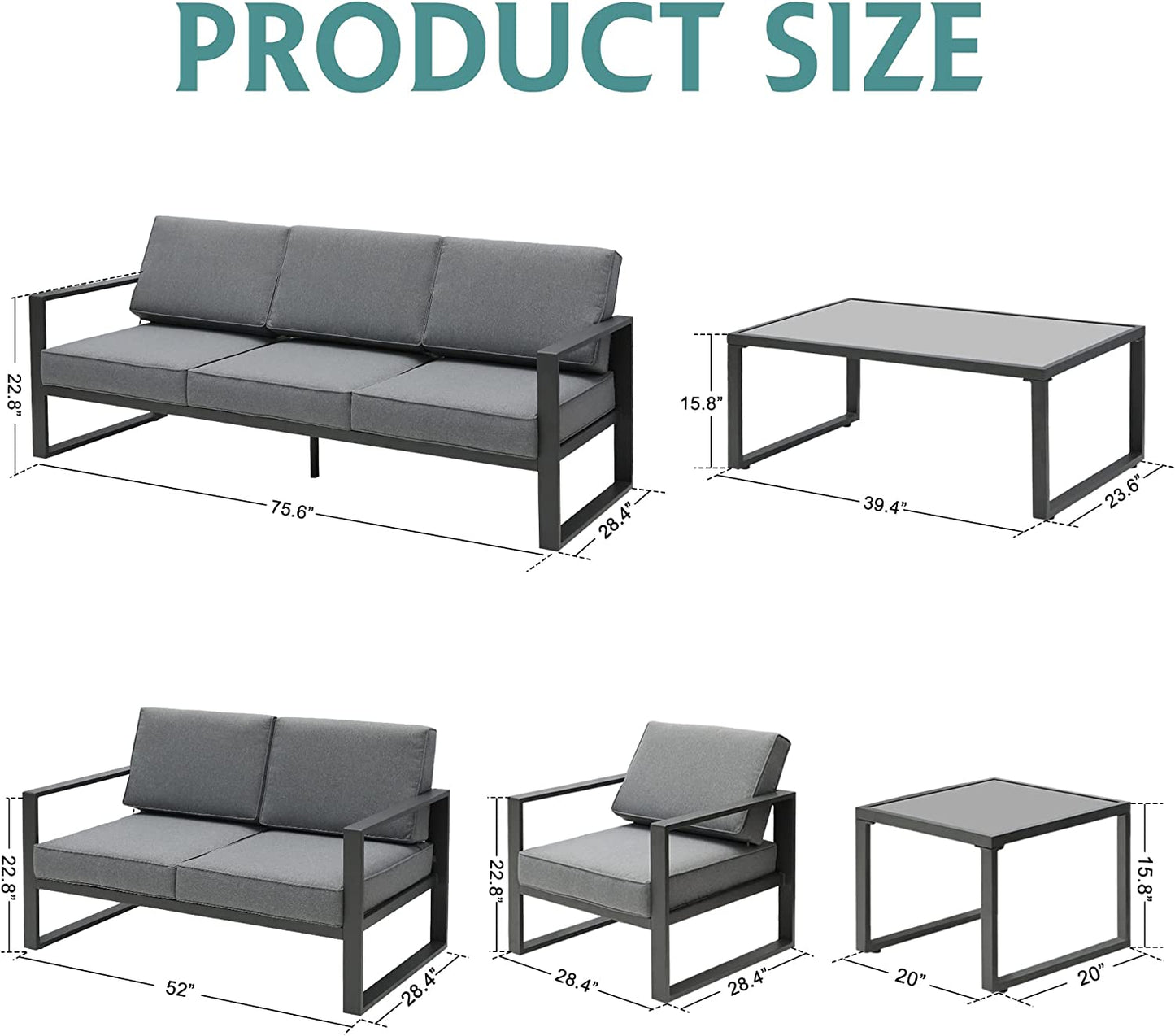 Patio Furniture Aluminum Outdoor Loveseat, All-Weather Patio Sofa Modern Metal Couch