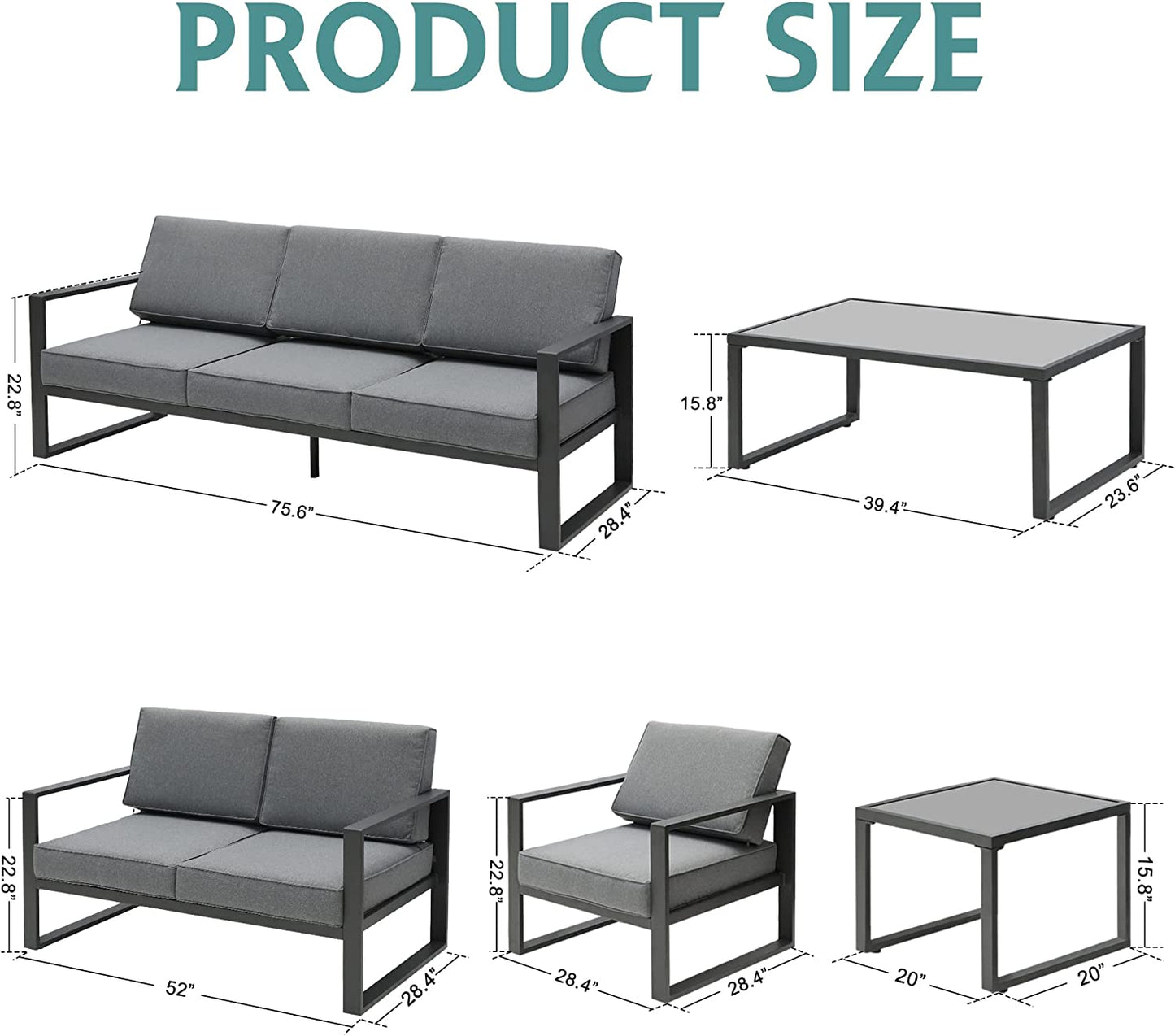 3 Pcs Aluminium Outdoor Armchair, Modern Metal Patio Sofa Balcony Conversation Sets
