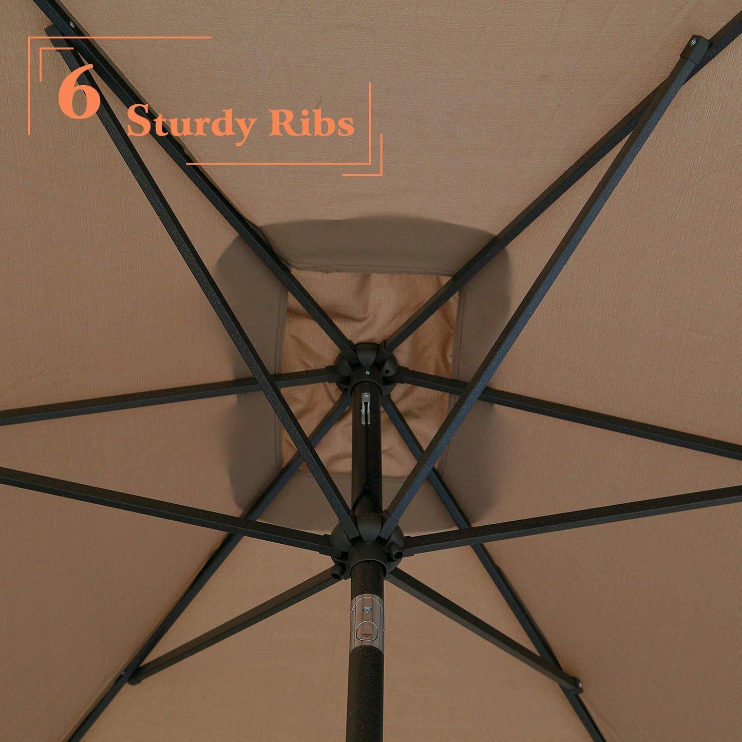 6.5x10ft Rectangular Patio Umbrella 30 LED with Push Button Tilt Crank 6 Ribs