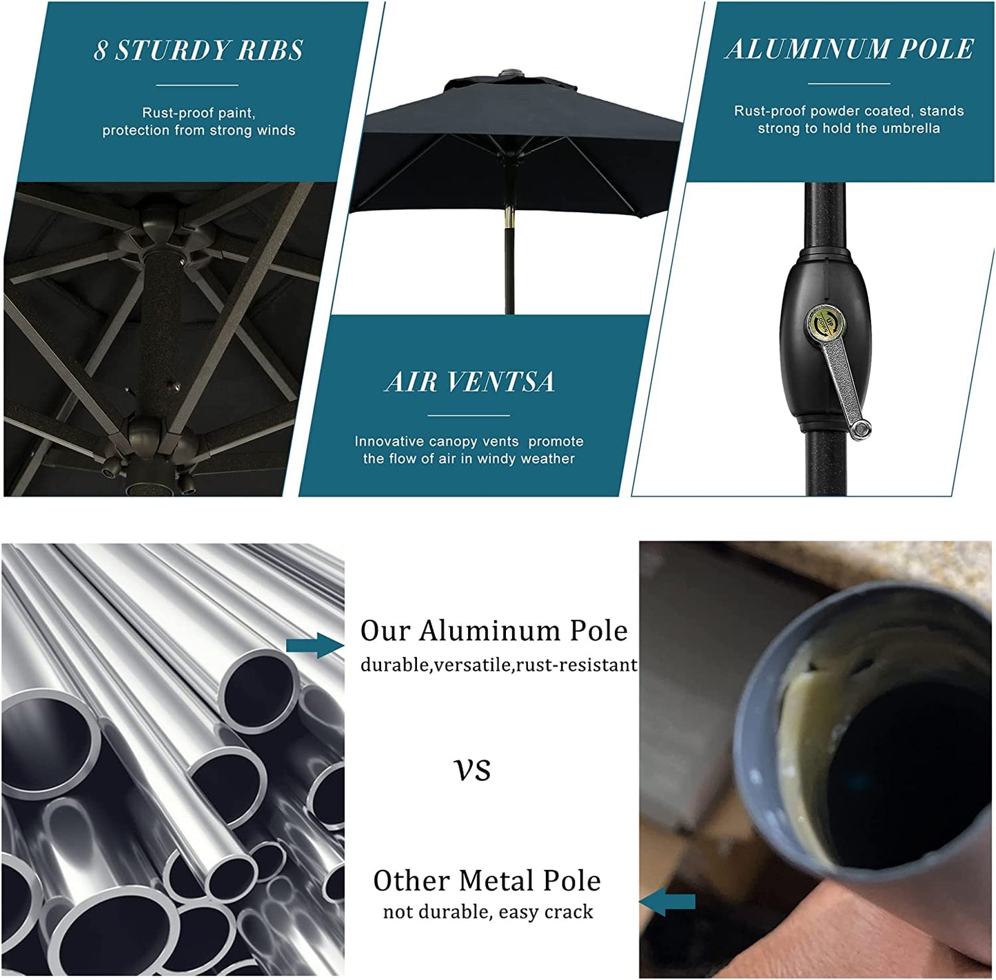 6.5x10 ft Rectangular Patio Umbrella Outdoor Market Table Umbrella